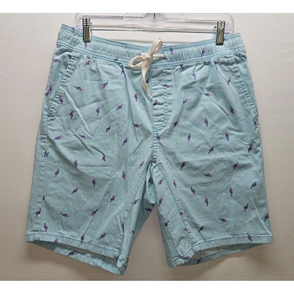 George Men's M 32-34 Light Blue Toucan Bird Print Shorts Elastic Waist Stretch